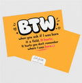 Teenage Truths Note Card | when you ask if i was born in a field. It hurts. It hurtd you don't remember where i was born