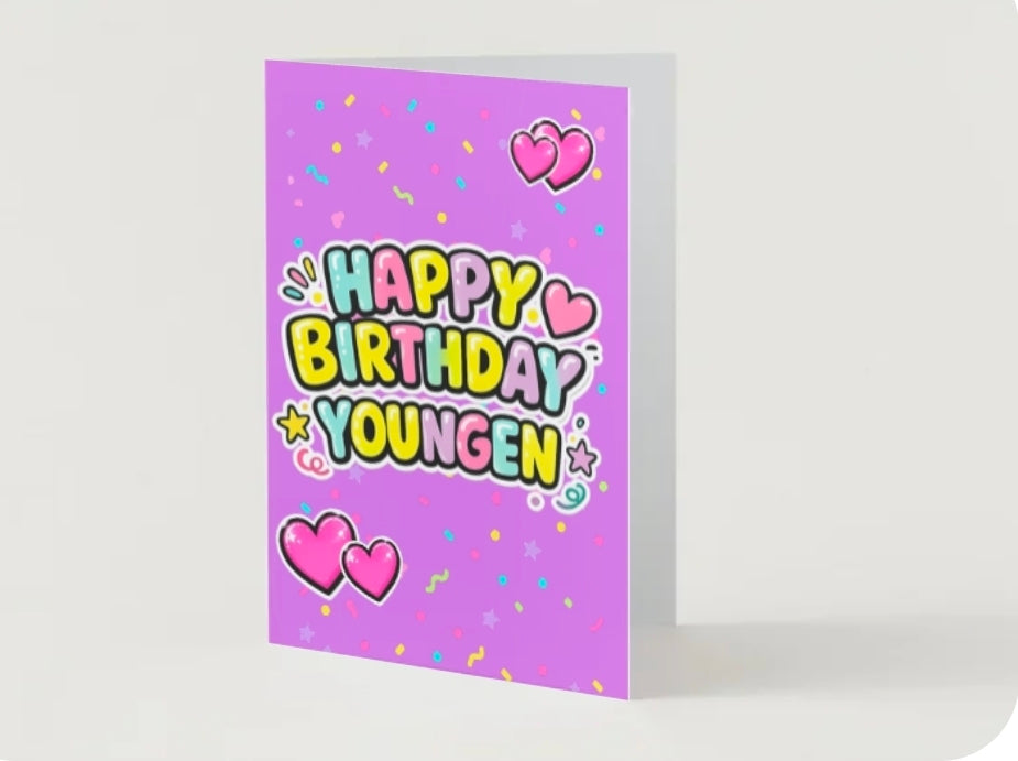 HAPPY BIRTHDAY YOUNGEN.                                   Birthday card collection.                     By Lola Wilde Studio.